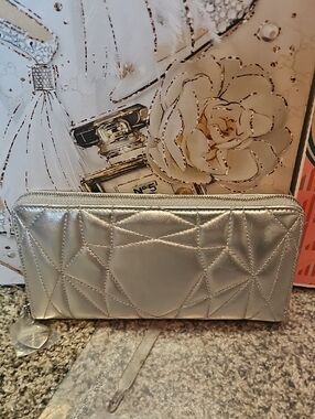Tiffany & Co. Quilted Metallic Silver Zip Wallet